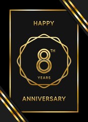 8 Years Anniversary logotype. Anniversary celebration template design with golden ring for booklet, leaflet, magazine, brochure poster, banner, web, invitation or greeting card. Vector illustrations