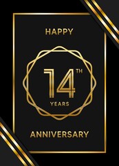 14 Years Anniversary logotype. Anniversary celebration template design with golden ring for booklet, leaflet, magazine, brochure poster, banner, web, invitation or greeting card. Vector illustrations