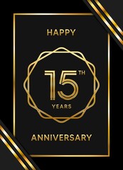15 Years Anniversary logotype. Anniversary celebration template design with golden ring for booklet, leaflet, magazine, brochure poster, banner, web, invitation or greeting card. Vector illustrations