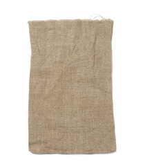 Empty brown burlap sack on white isolated background