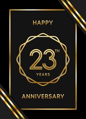 23 Years Anniversary logotype. Anniversary celebration template design with golden ring for booklet, leaflet, magazine, brochure poster, banner, web, invitation or greeting card. Vector illustrations