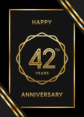 42 Years Anniversary logotype. Anniversary celebration template design with golden ring for booklet, leaflet, magazine, brochure poster, banner, web, invitation or greeting card. Vector illustrations