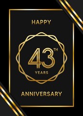 43 Years Anniversary logotype. Anniversary celebration template design with golden ring for booklet, leaflet, magazine, brochure poster, banner, web, invitation or greeting card. Vector illustrations