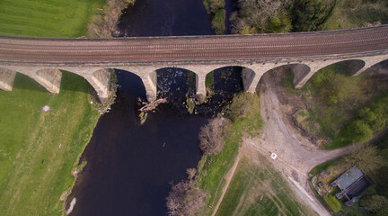 Fototapeta na wymiar Arthington Viaduct, also known as Castley Viaduct or Wharfedale Viaduct, railway bridge crossing the Wharfe valley. Arthington in West Yorkshire