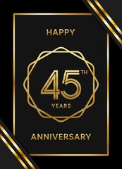 45 Years Anniversary logotype. Anniversary celebration template design with golden ring for booklet, leaflet, magazine, brochure poster, banner, web, invitation or greeting card. Vector illustrations