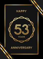 53 Years Anniversary logotype. Anniversary celebration template design with golden ring for booklet, leaflet, magazine, brochure poster, banner, web, invitation or greeting card. Vector illustrations