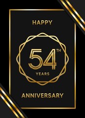54 Years Anniversary logotype. Anniversary celebration template design with golden ring for booklet, leaflet, magazine, brochure poster, banner, web, invitation or greeting card. Vector illustrations