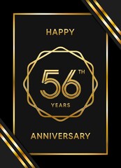 56 Years Anniversary logotype. Anniversary celebration template design with golden ring for booklet, leaflet, magazine, brochure poster, banner, web, invitation or greeting card. Vector illustrations