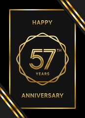 57 Years Anniversary logotype. Anniversary celebration template design with golden ring for booklet, leaflet, magazine, brochure poster, banner, web, invitation or greeting card. Vector illustrations