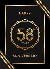 58 Years Anniversary logotype. Anniversary celebration template design with golden ring for booklet, leaflet, magazine, brochure poster, banner, web, invitation or greeting card. Vector illustrations