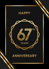67 Years Anniversary logotype. Anniversary celebration template design with golden ring for booklet, leaflet, magazine, brochure poster, banner, web, invitation or greeting card. Vector illustrations