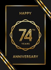 74 Years Anniversary logotype. Anniversary celebration template design with golden ring for booklet, leaflet, magazine, brochure poster, banner, web, invitation or greeting card. Vector illustrations