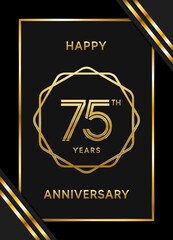 75 Years Anniversary logotype. Anniversary celebration template design with golden ring for booklet, leaflet, magazine, brochure poster, banner, web, invitation or greeting card. Vector illustrations