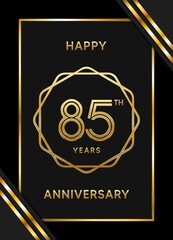 85 Years Anniversary logotype. Anniversary celebration template design with golden ring for booklet, leaflet, magazine, brochure poster, banner, web, invitation or greeting card. Vector illustrations