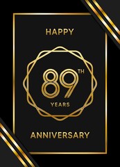 89 Years Anniversary logotype. Anniversary celebration template design with golden ring for booklet, leaflet, magazine, brochure poster, banner, web, invitation or greeting card. Vector illustrations