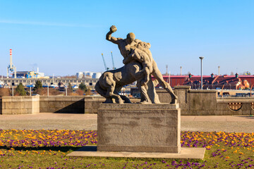 Statue of Hercules fighting with Centaur in Szczecin, Poland - obrazy, fototapety, plakaty