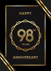 98 Years Anniversary logotype. Anniversary celebration template design with golden ring for booklet, leaflet, magazine, brochure poster, banner, web, invitation or greeting card. Vector illustrations