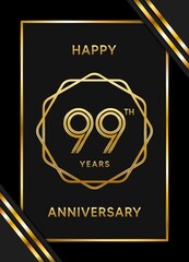 99 Years Anniversary logotype. Anniversary celebration template design with golden ring for booklet, leaflet, magazine, brochure poster, banner, web, invitation or greeting card. Vector illustrations