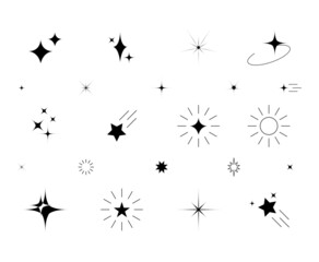 Shiny sparks silhouettes. Twinkle star particles, glitter sparkles and magic sparkle isolated silhouette icons set. Set of star sparkling and twinkling cartoon.
