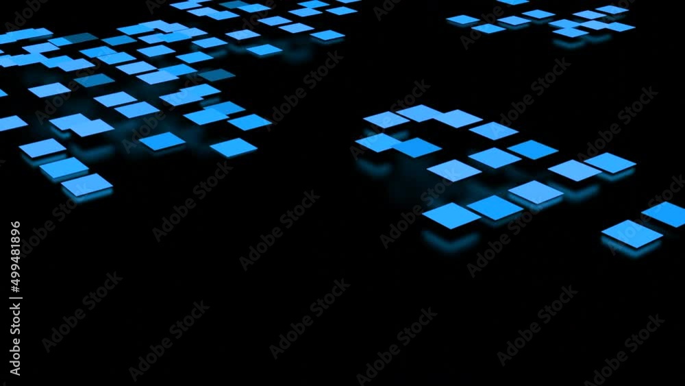 Poster abstract blue waving surface of small squares isolated on a black background. design. blinking and j