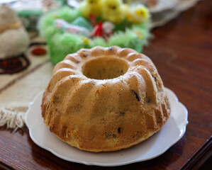 Traditional Ukrainian Easter Cake Kulich or Orthodox Christian Easter Bread.