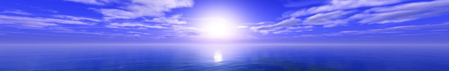 Ocean panorama sunset, seascape panoramic, 3D rendering