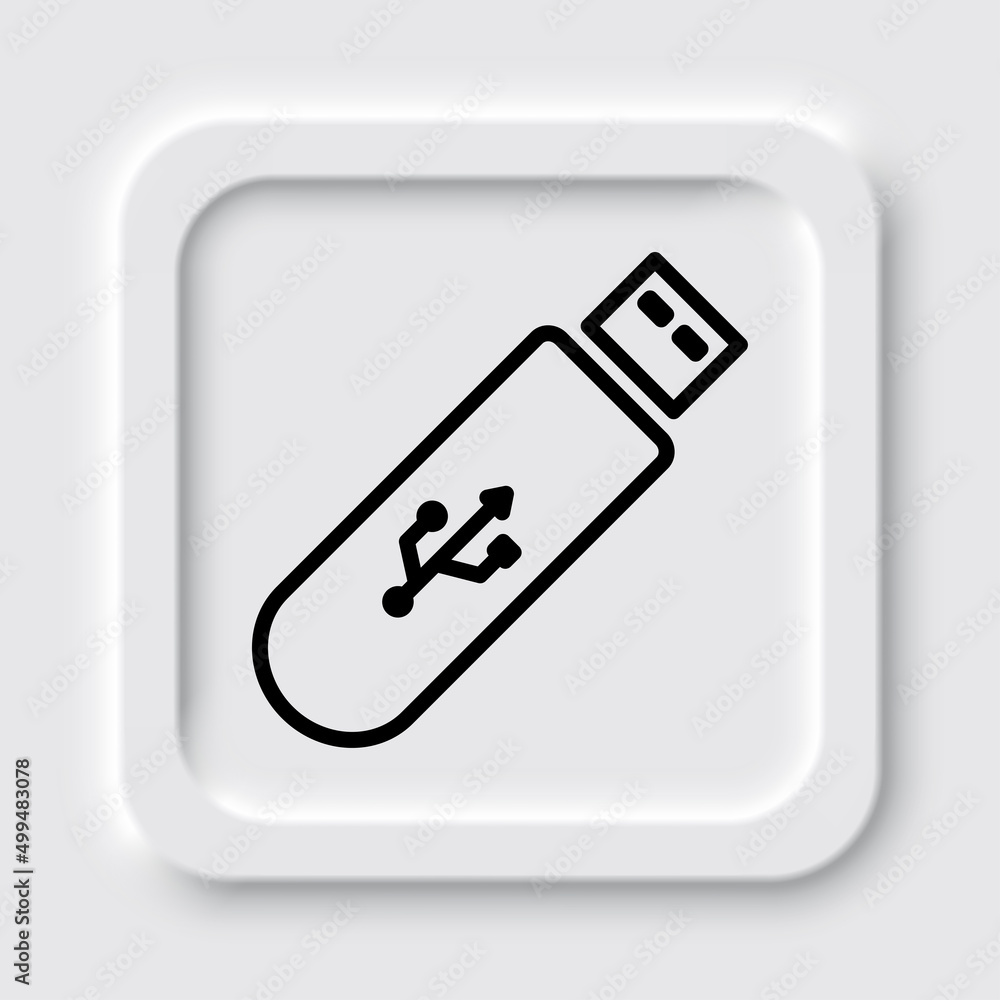 Poster usb flash drive simple icon vector. flat design. neumorphism design.ai