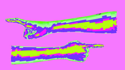 Set of 3D low-poly hand models made of polygonal wireframe. Futuristic style illustration.