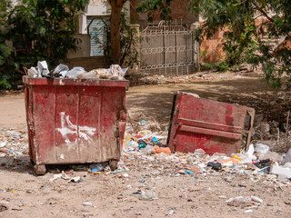 Garbage containers for garbage on the streets of the city. City trash.