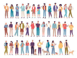 Different young people characters design big vector set