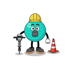 Character cartoon of exercise ball working on road construction