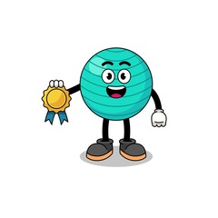 exercise ball cartoon illustration with satisfaction guaranteed medal