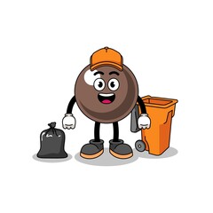 Illustration of tapioca pearl cartoon as a garbage collector