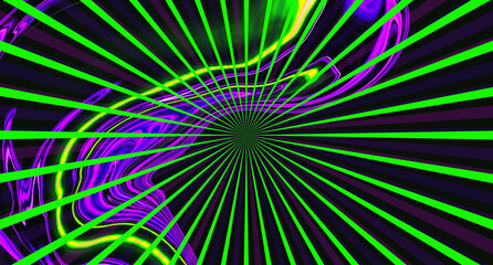 Bright neon lighting green rays on textured black background. Abstract Art trippy luxury glowing digital screen. Banner. Template. Virtual Augmented reality. NFT card. XR. Metaverse. Power line. 6G.
