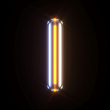 Glowing glass tube font Letter I 3D