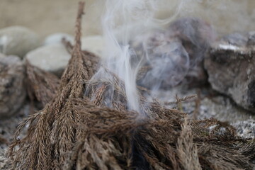 Cedar leaf with smoke