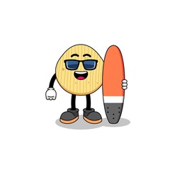 Mascot cartoon of potato chip as a surfer
