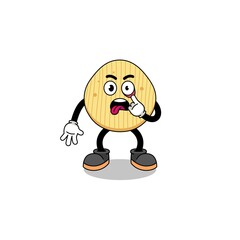 Character Illustration of potato chip with tongue sticking out