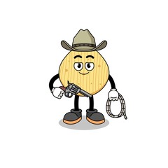 Character mascot of potato chip as a cowboy