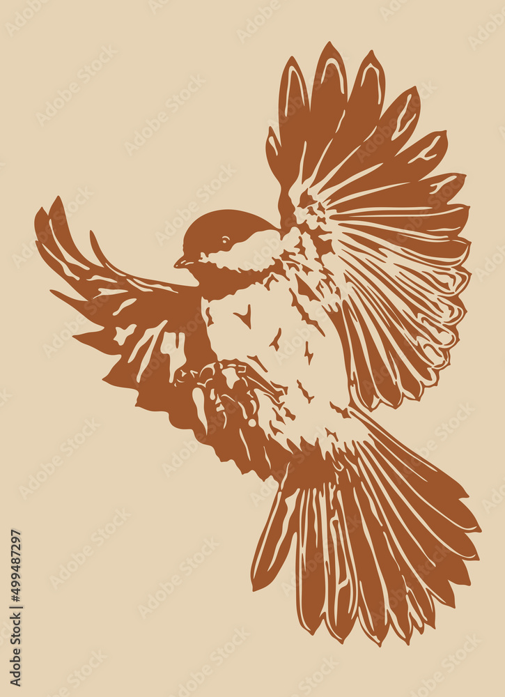 Wall mural 
Bird. Bird drawing. Sparrow flying illustration.