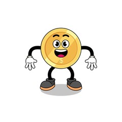 dollar coin cartoon with surprised gesture