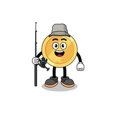 Mascot Illustration of euro coin fisherman