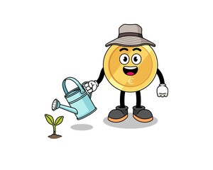 Illustration of euro coin cartoon watering the plant