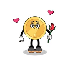 euro coin mascot falling in love