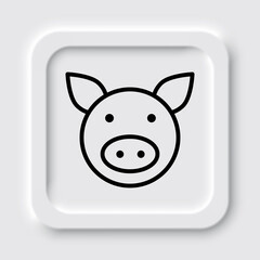 Pig simple icon. Flat design. Neumorphism design.ai