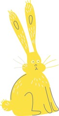 Funny yellow bunny. Decorative vector element. Childish rabbit with surprised look