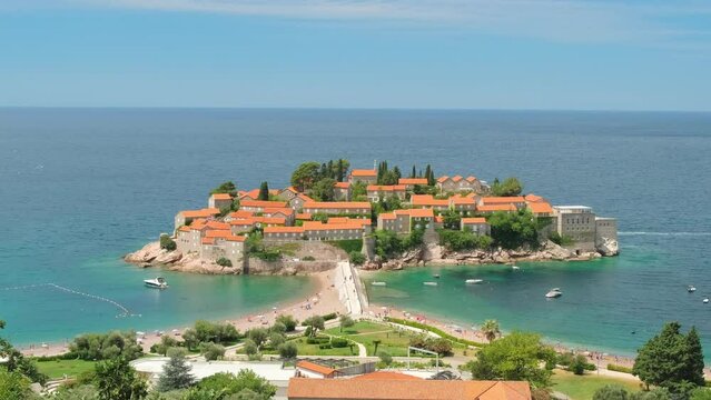 Sveti Stefan island in Budva at beautiful summer day, Montenegro