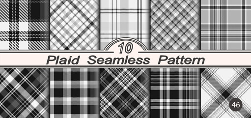Set seamless black and white plaid background.
