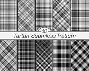 Set seamless black and white plaid background.