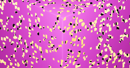 Render with purple cube with yellow and black rectangles